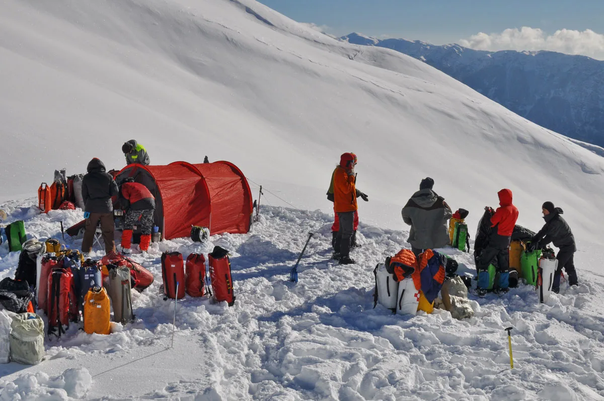 E camp in snow