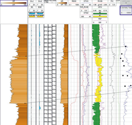 WellCAD 5.8 Logplot в котором представлен пример сопоставления данных по глубине