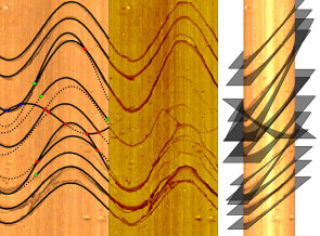 Узлы на соединениях трещин разделяющих след трещины на породе